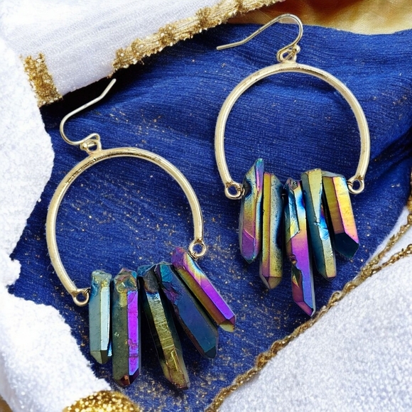 🆕 Indian Artisan Stunning Rainbow Quartz Hoop Earrings - Sustainable & Dazzling - Picture 1 of 15